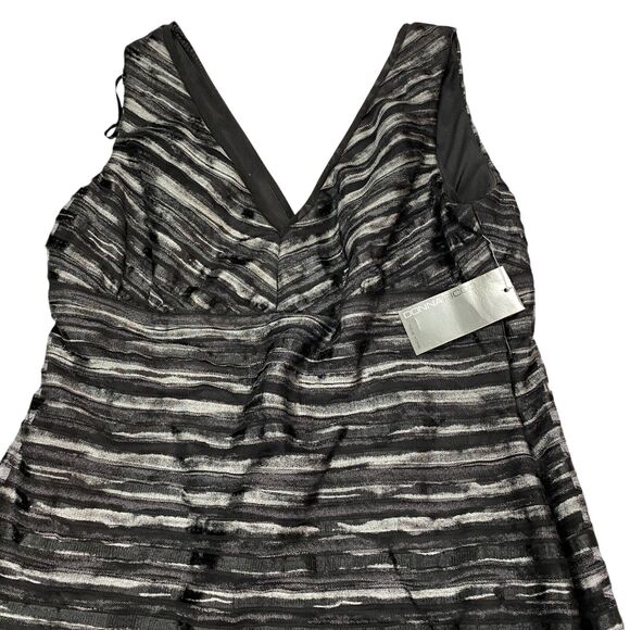 Donna Ricco Shift Dress Womens 14 Gray Lined Striped Midi Sleeveless Back Zip - Picture 12 of 16